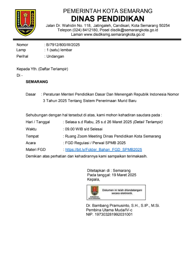Undangan FGD Regulasi/Perwal SPMB 2025